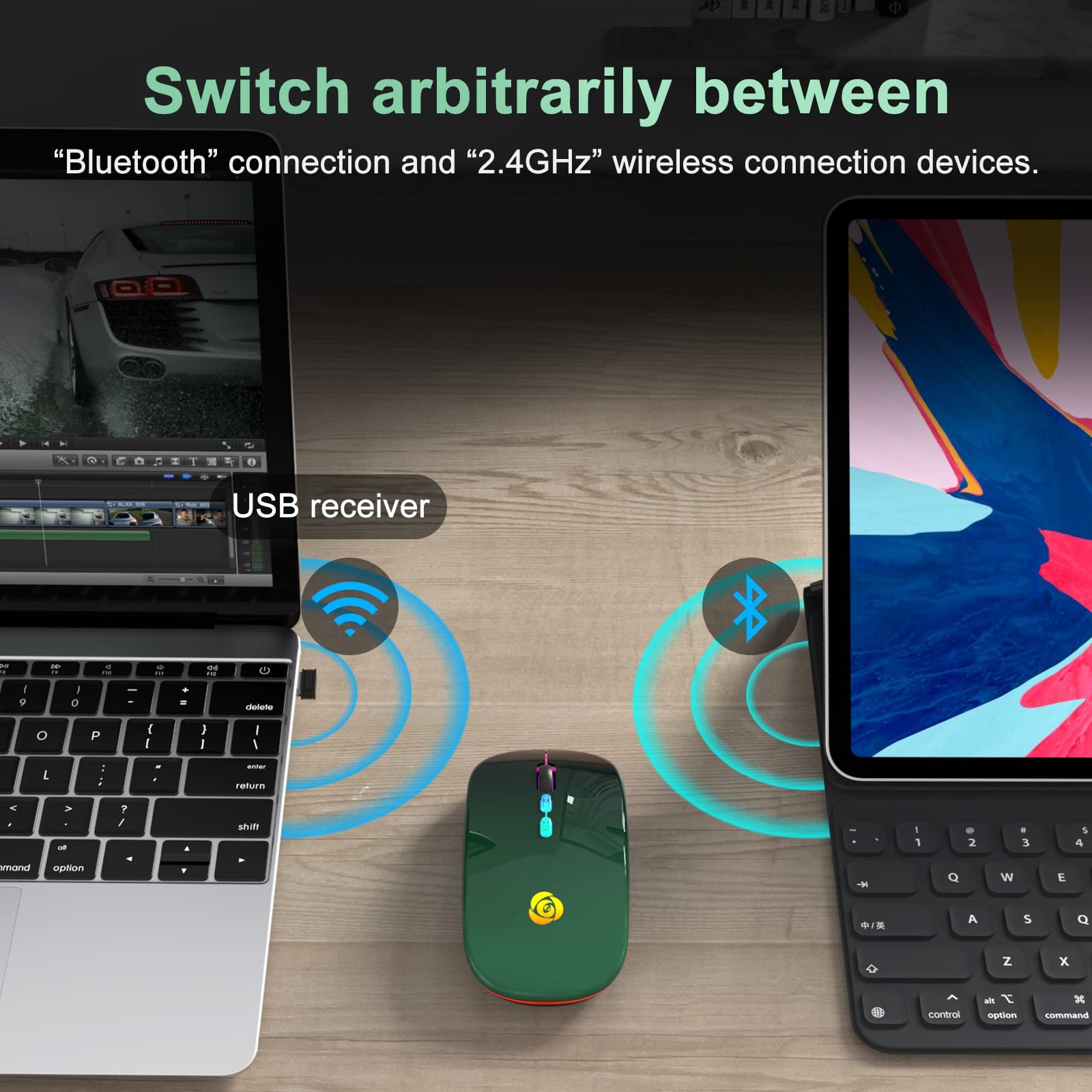 LED Wireless Mouse, Bluetooth Mouse &2.4GHz Instant Connection,Rechargeable U...