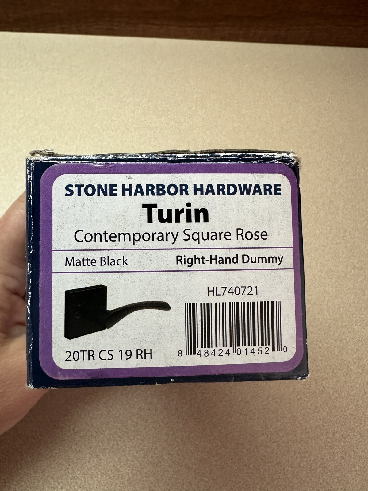 Stone Harbor Turin Door Lever w/ Contemp Square Rose RH Dummy Latch, Matte Black