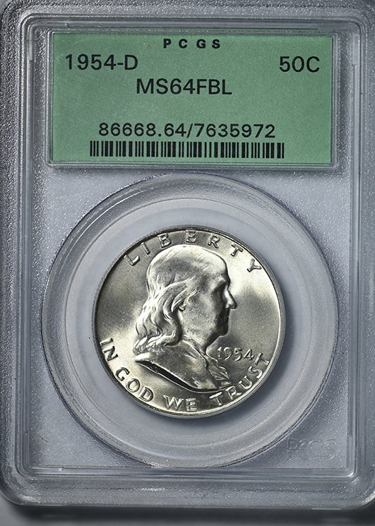 1954-D Franklin Half Dollar 50C PCGS MS64FBL OGH - Full Bell Lines