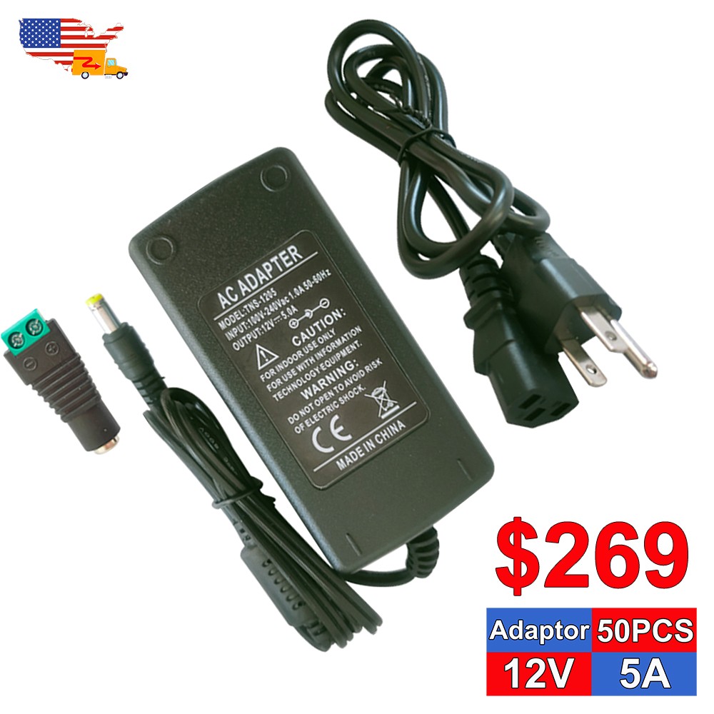 10~50 Pack 5 Amp LED Power Supply Transformer 12V 5A For CCTV & 3528 LED Strip