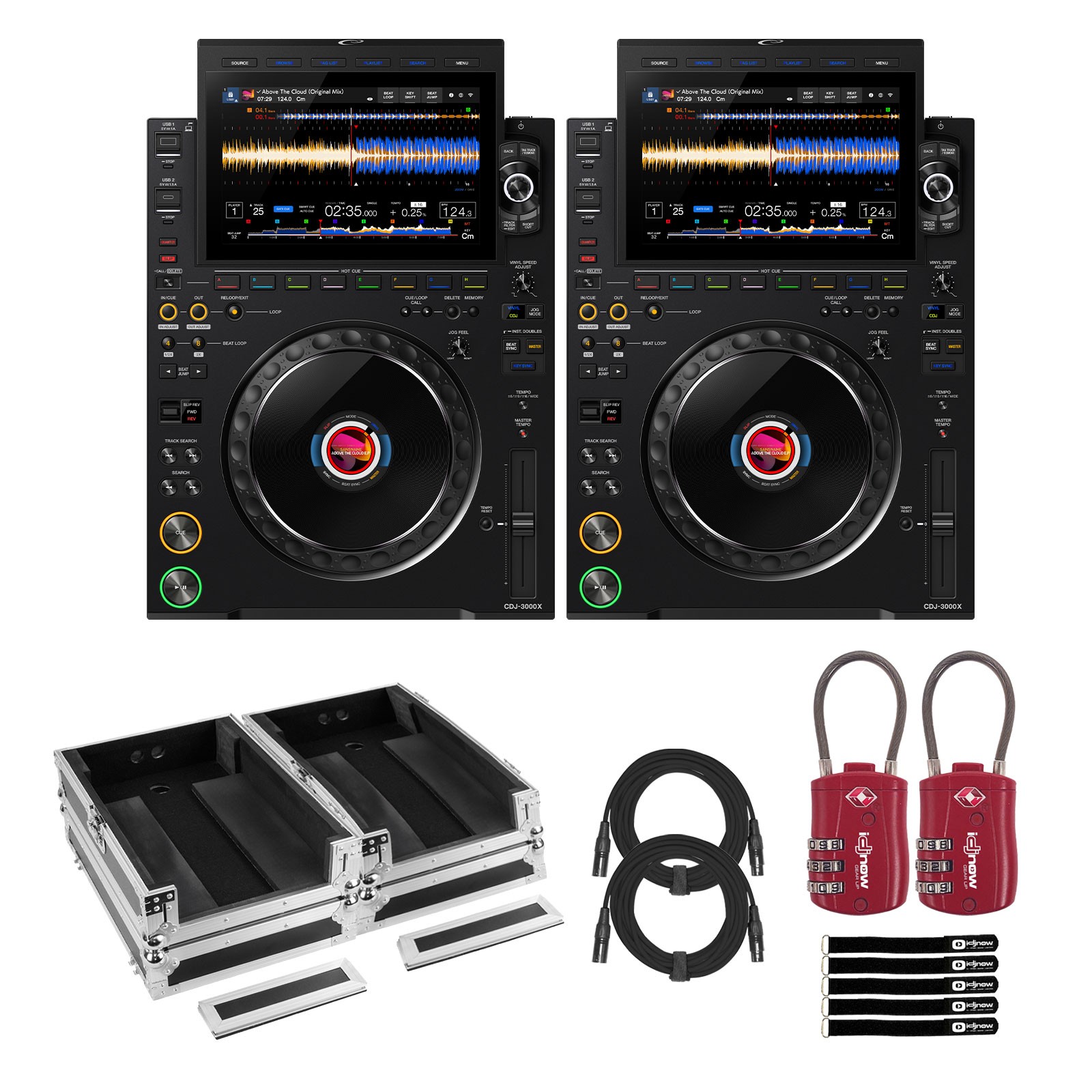 AlphaTheta CDJ-3000X Flagship DJ Media Players Controllers Pair w Silver Cases