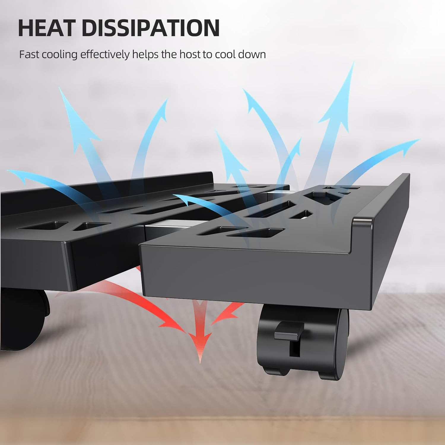 Adjustable Mobile CPU Stand, Ventilated Computer Tower Stand with 4 Caster Wheel