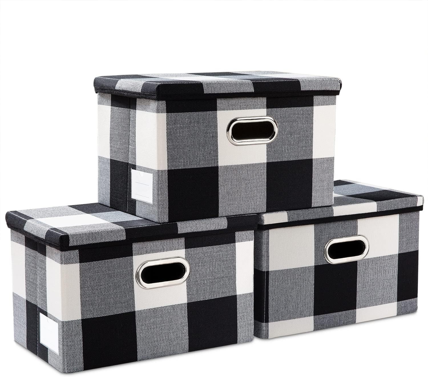 Large Foldable Storage Bins W/ Lids [3-Pack] linenFabric Decorative Storage