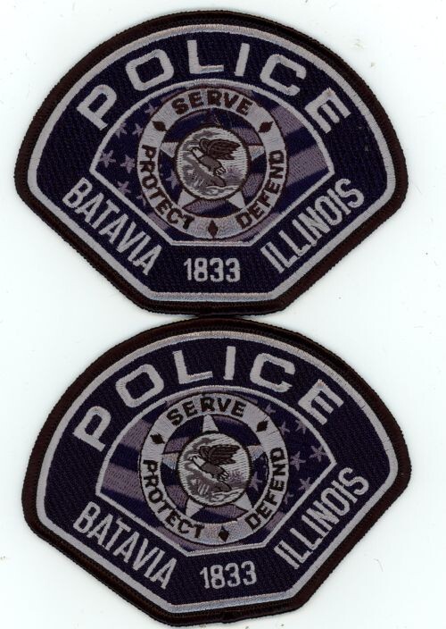 ILLINOIS IL BATAVIA POLICE PATCHES MIRRORED OPPOSITE FLAGS LEFT RIGHT SUBDUED