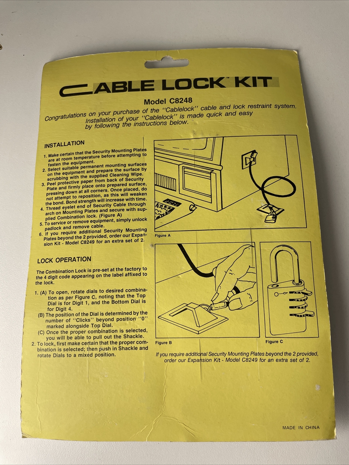 Global Computer Supplies CABLE LOCK KIT Model C8248 NIP NOS