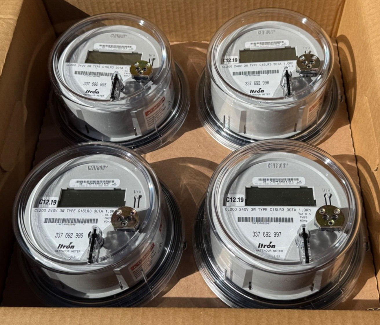 NEW Case of 4 ~ITRON Centron Watthour Meter CL200, 240V, 3W, C1SLR3, 30TA, 1.0Kh