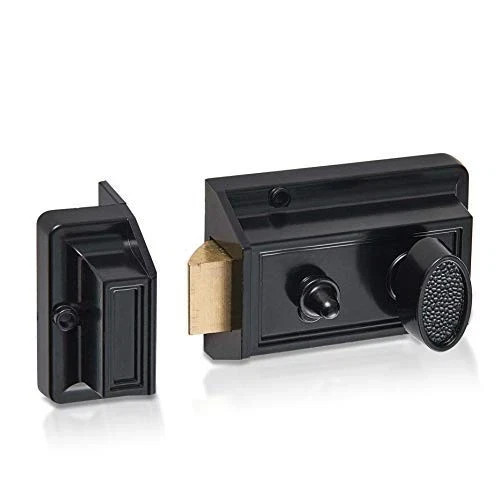 SUMBIN Night Latch Deadbolt Rim Lock,Antique Locks with Keys for Front Black