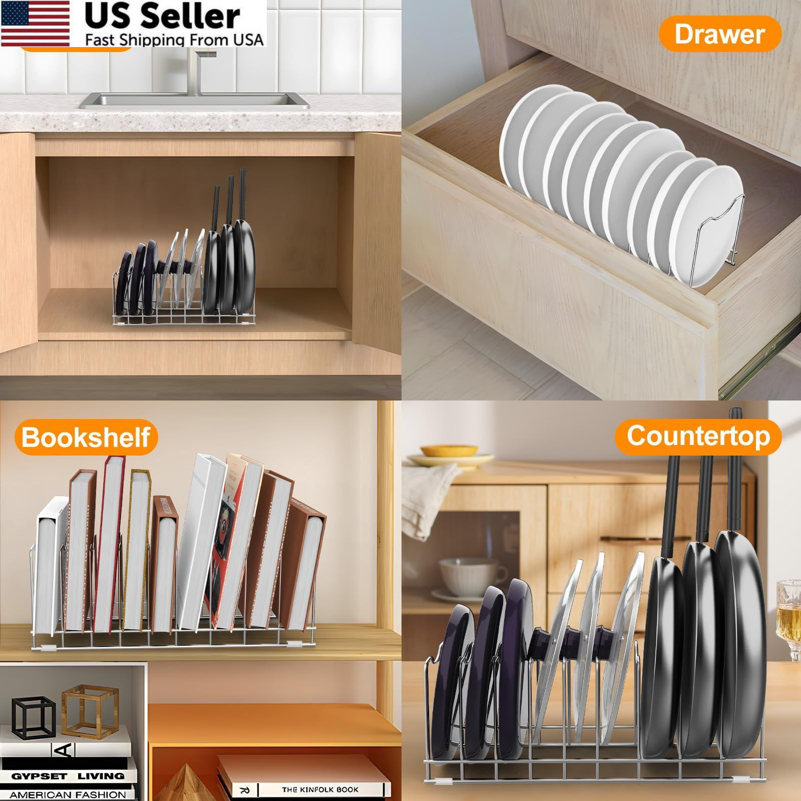 FLSEPAMB Lid Organizer Pot 10-Tier Rack 1 Pack, Fixed
