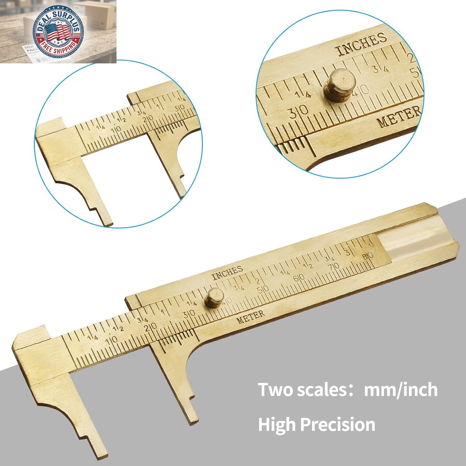 Brass Pocket Vernier Caliper Ruler, Sliding Gauge Mini Vernier Caliper Double Sc