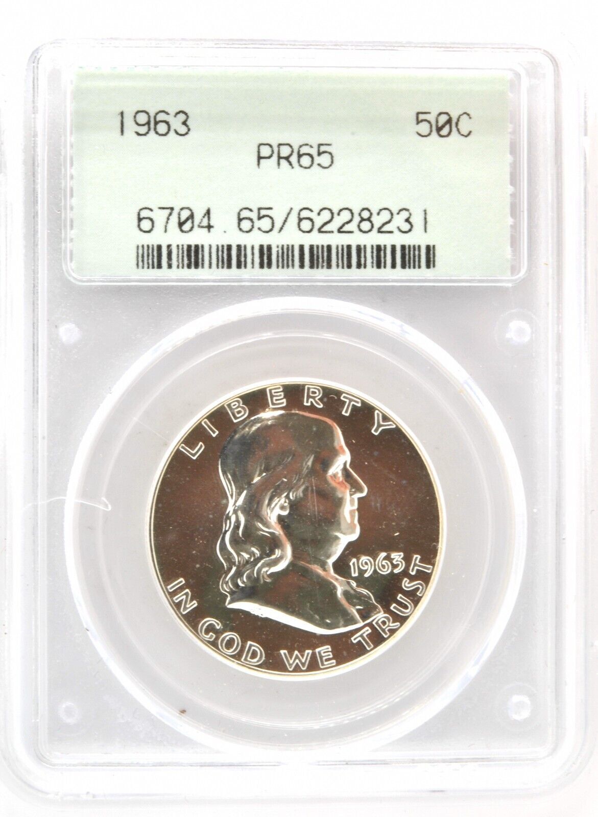 1963 Franklin Half Dollar US Silver 50 Cent Certified PCGS PR65 Old Green Holder