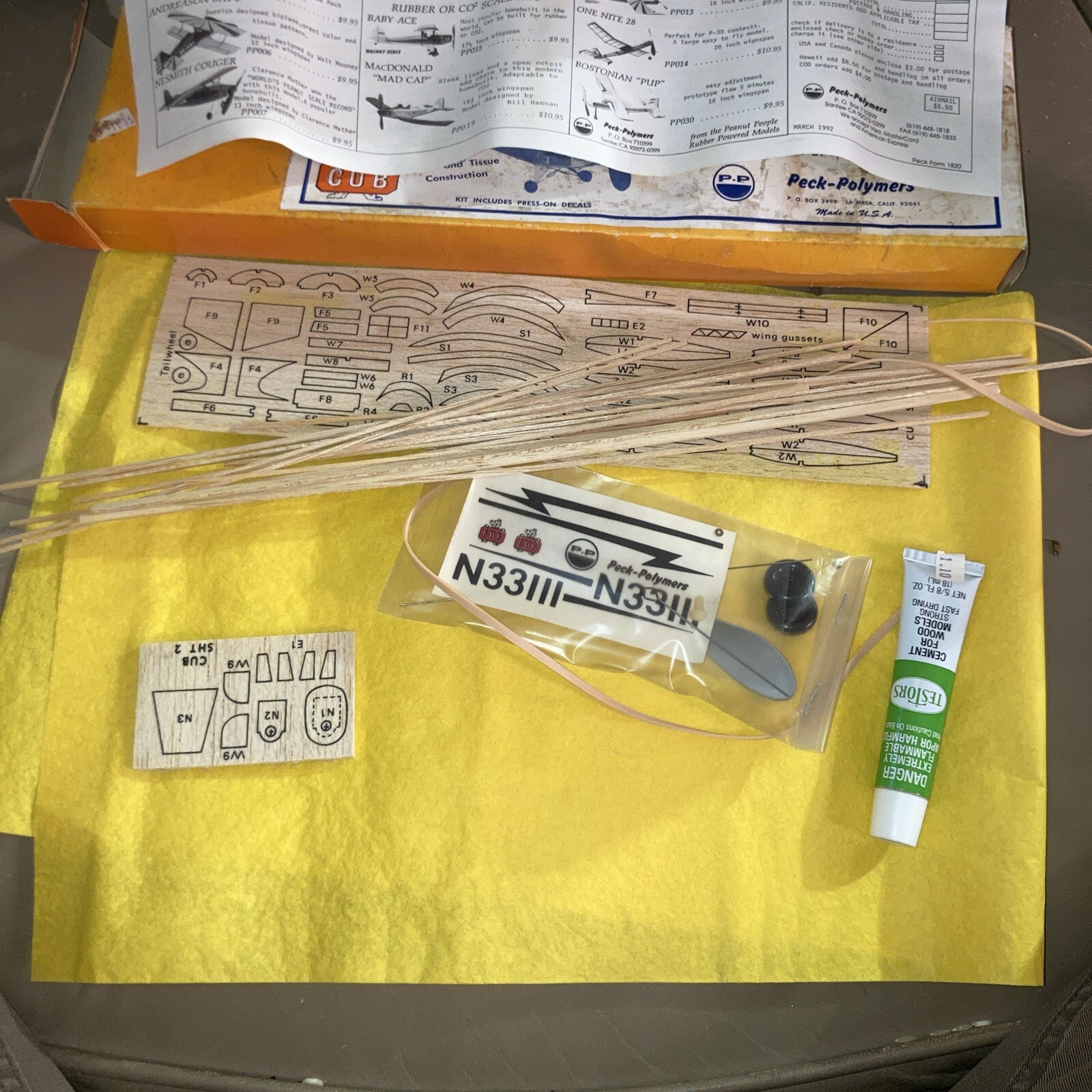 Peck Polymers Piper J-3 Cub Kit 13inch Wingspan Rubber Powered Peanut Scale