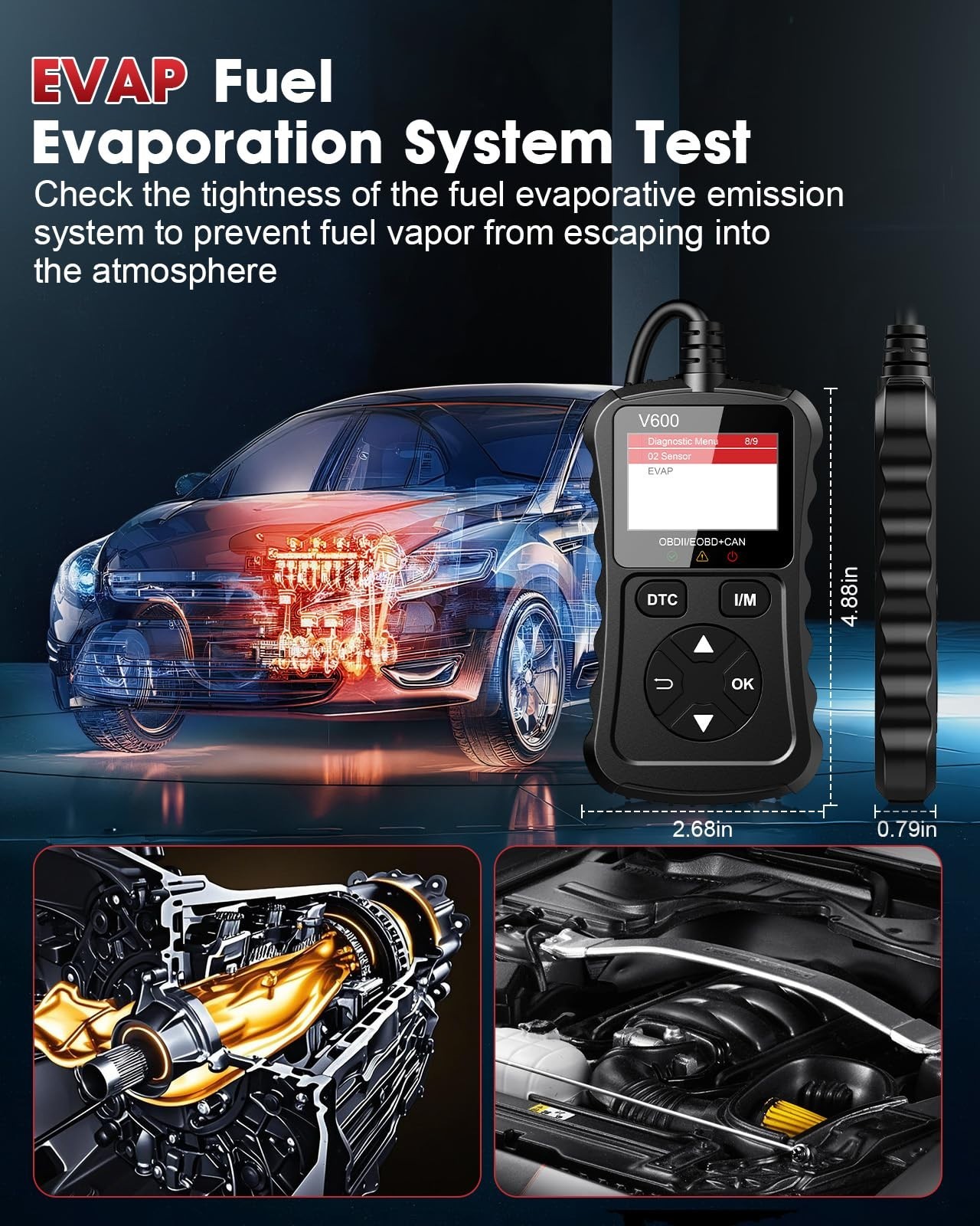 OBD2 Scanner Code Reader, Diagnostic Tool for Engine Error Codes, Voltage Test,