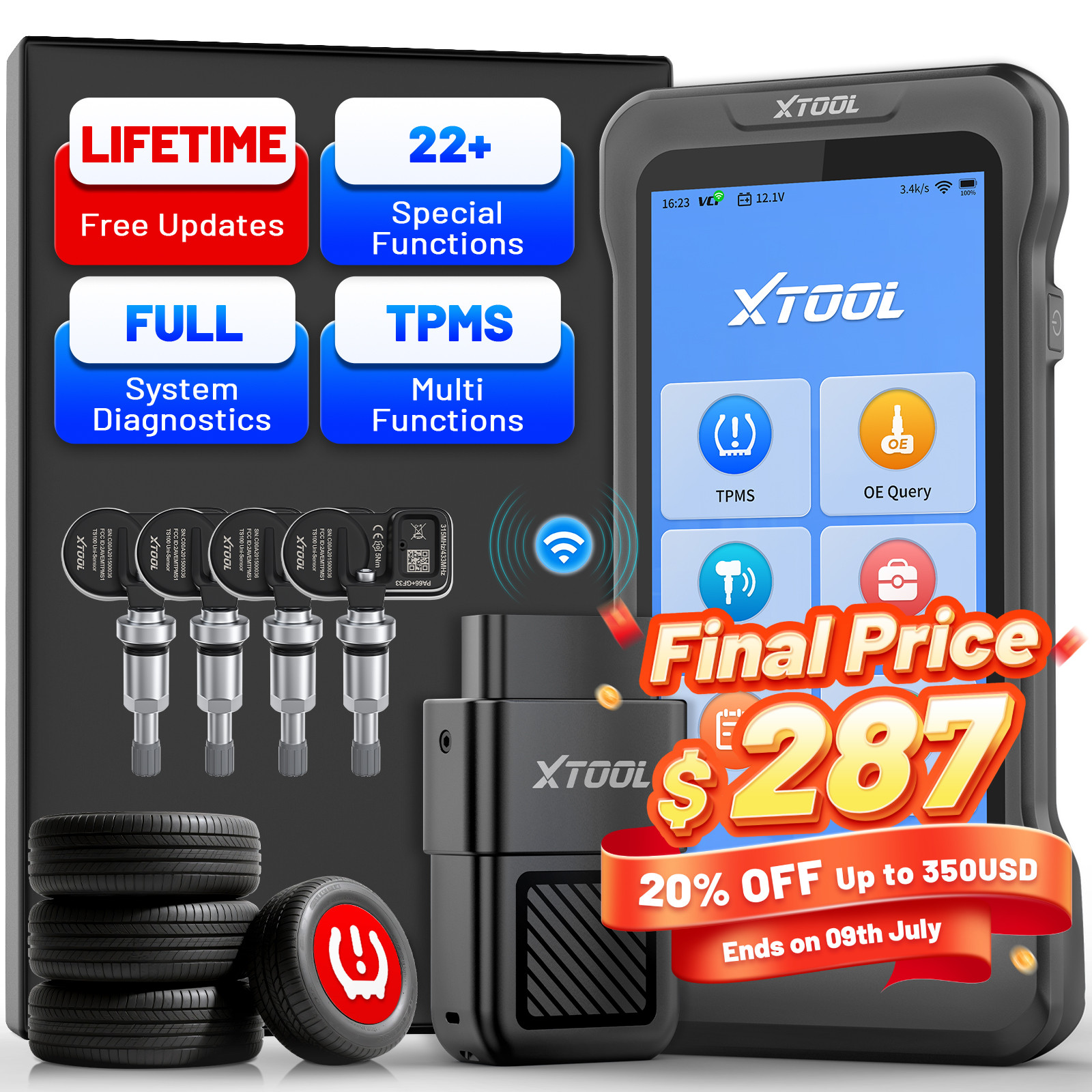 XTOOL TP580 +4PCS TS100 Sensor Programming TPMS Relearn Activate Full Diagnostic