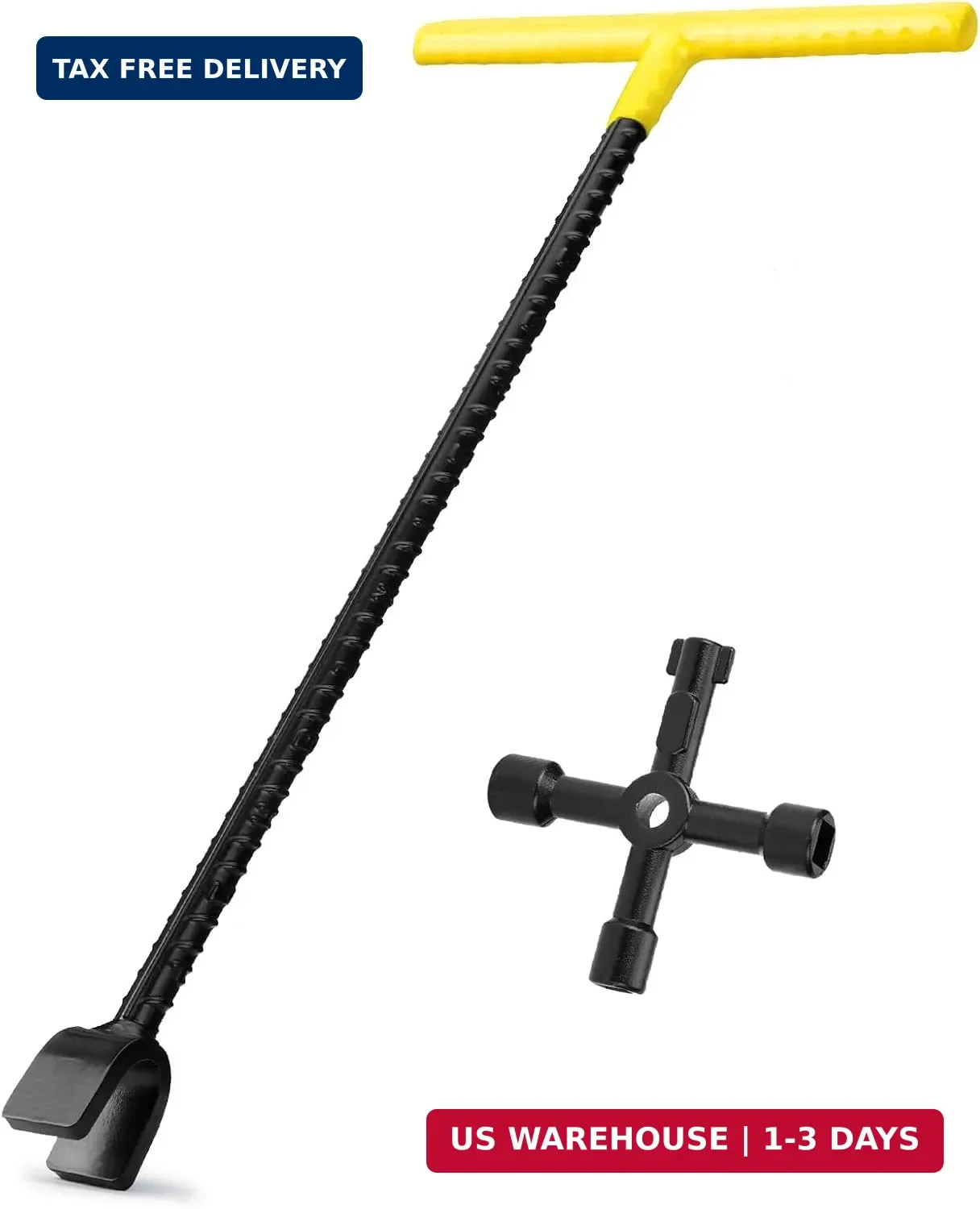 Water Meter Key 16 Inch with 4-Way Utility Key, T-handle Water Shut Off Tool