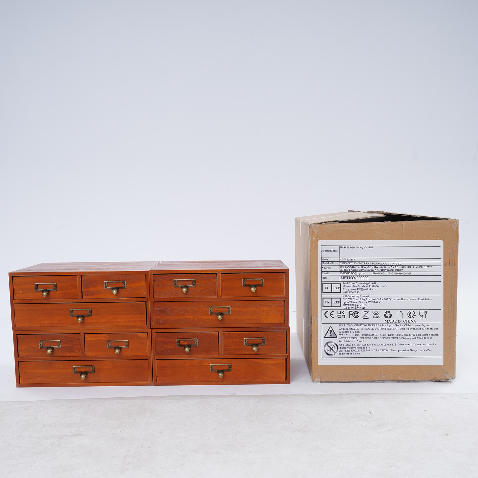 4 Pack 3 Drawer Wooden Desktop Organizer Drawer Storage Box For Tabletop