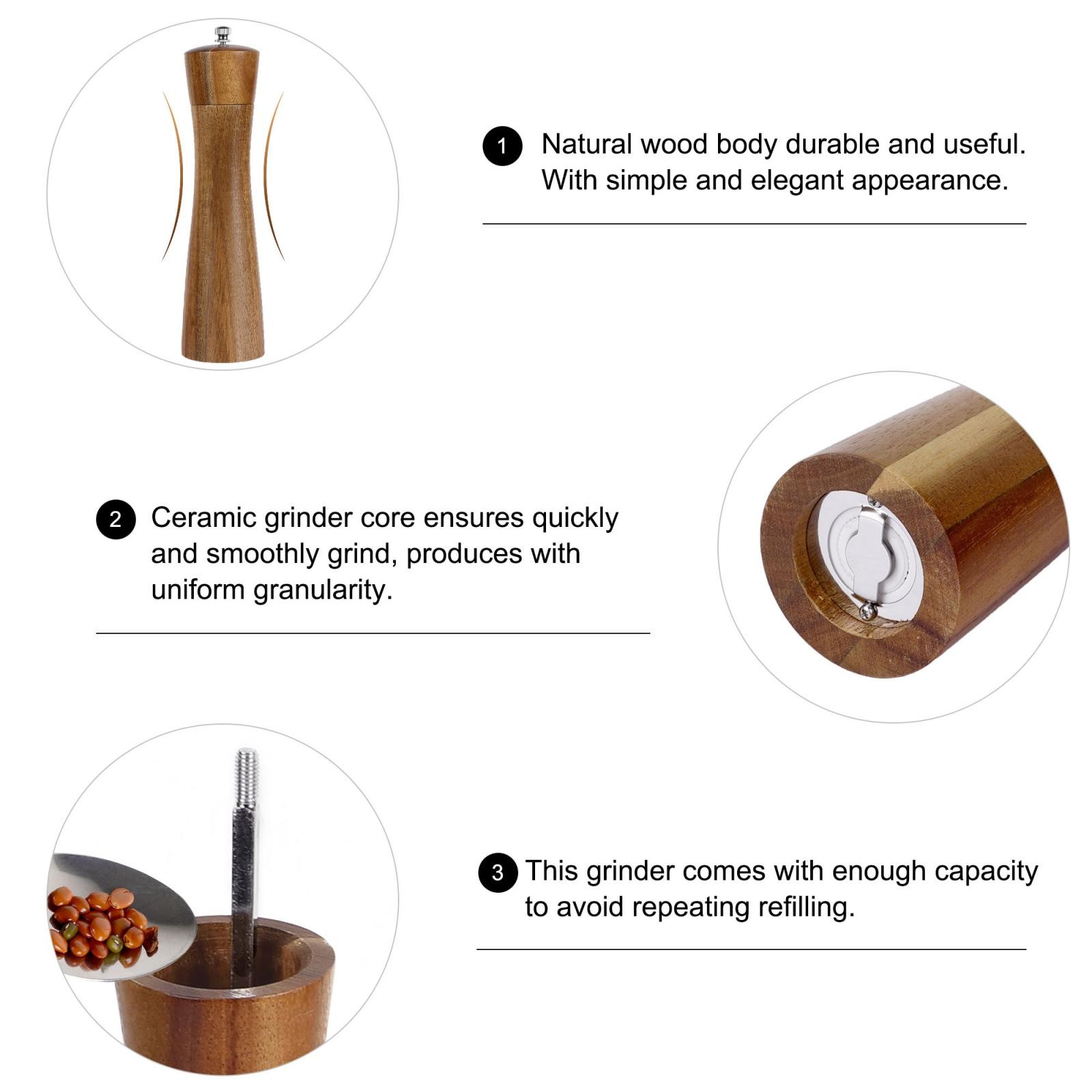 Household Kitchen Wooden Salt Spice Mill Grinder Shaker Wood Color 8 Inch