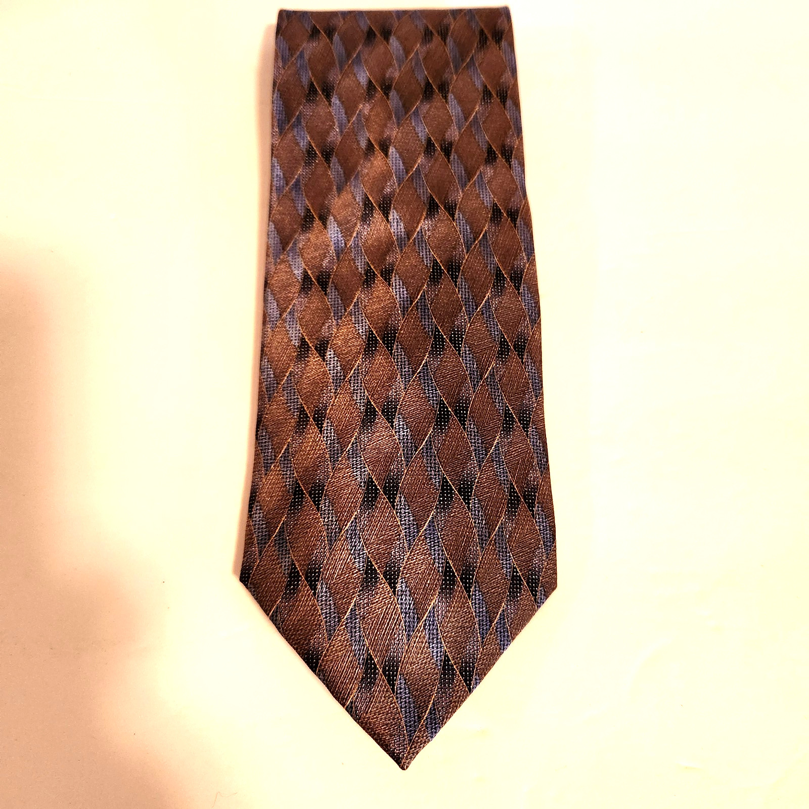 Cino Rossini Geometric Necktie 100% Silk Gray Blue