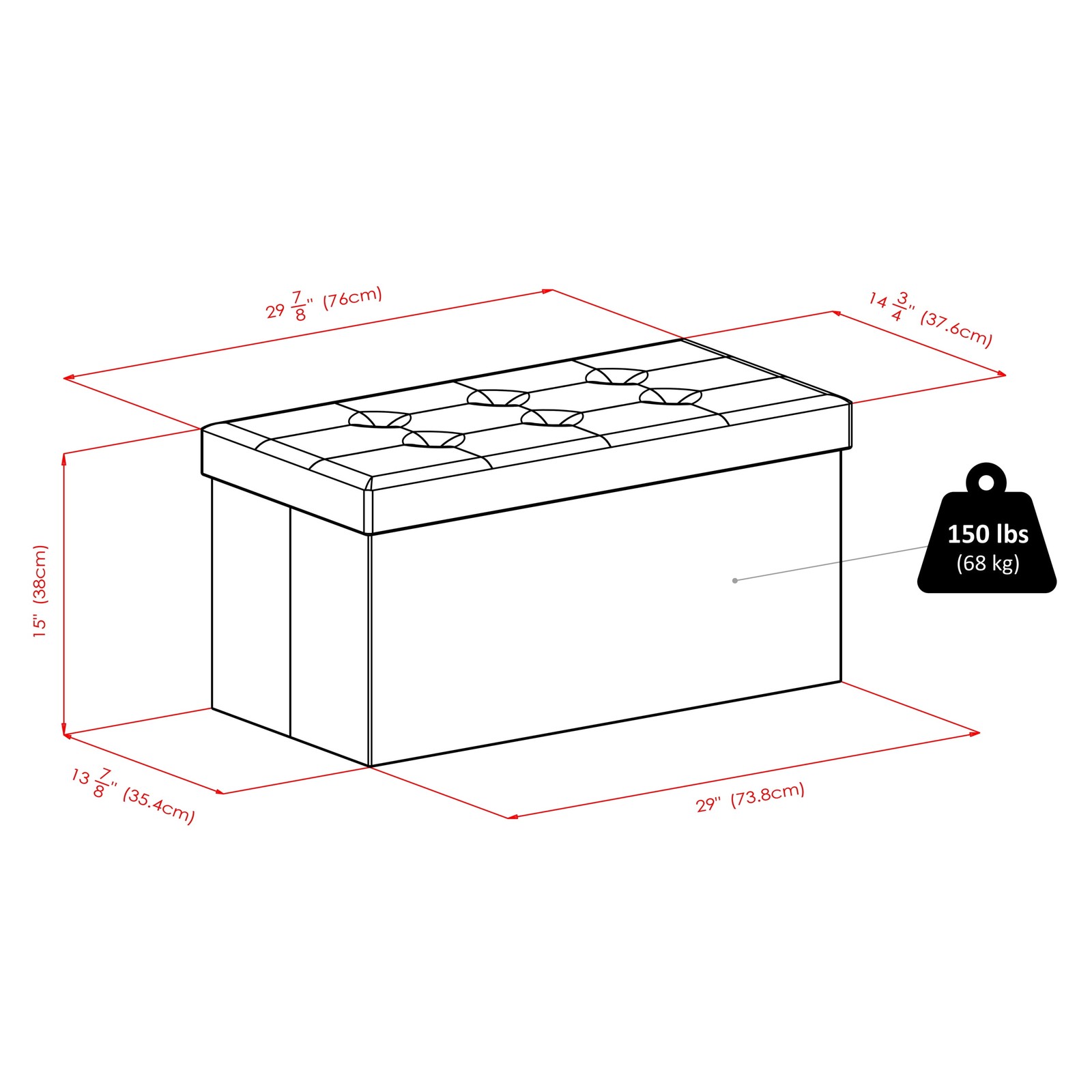 Wood Ashford Rectangular Storage Ottoman Black Faux Leather