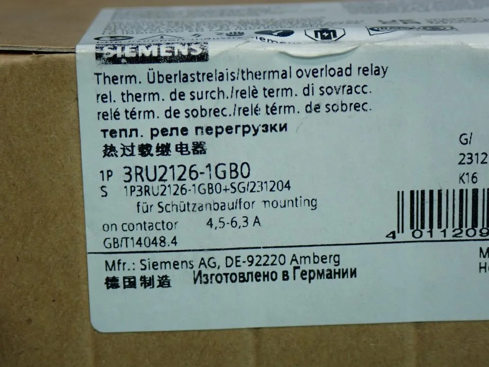 SIEMENS OVERLOAD RELAY UNIT 3RU2126-1GB0