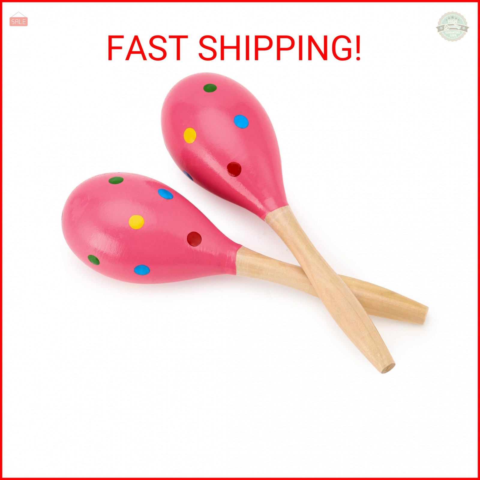 2 Pcs Maracas, 9 Inch Hand Percussion Rattles, Wooden Rumba Shaker Hand Musical