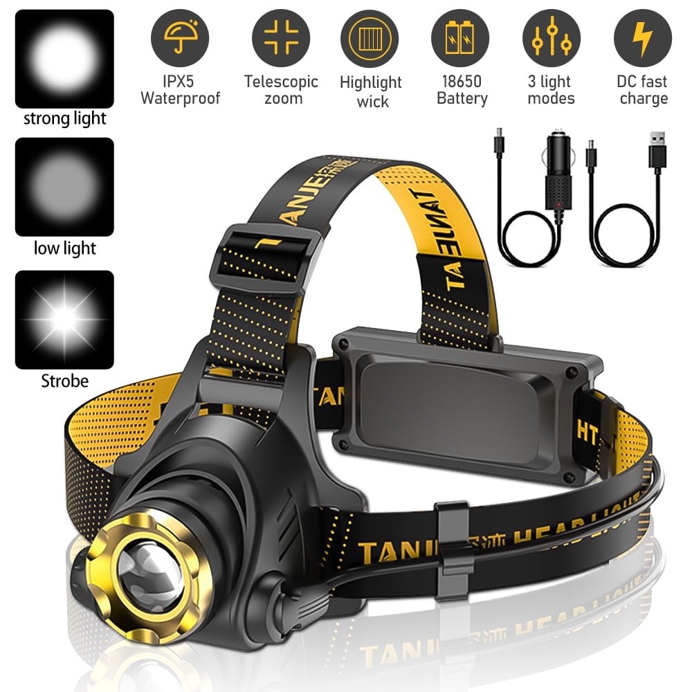 2 pack Rechargeable Headlamps, 9900 Lumen LED Flashlight Headlamp, Waterproof He