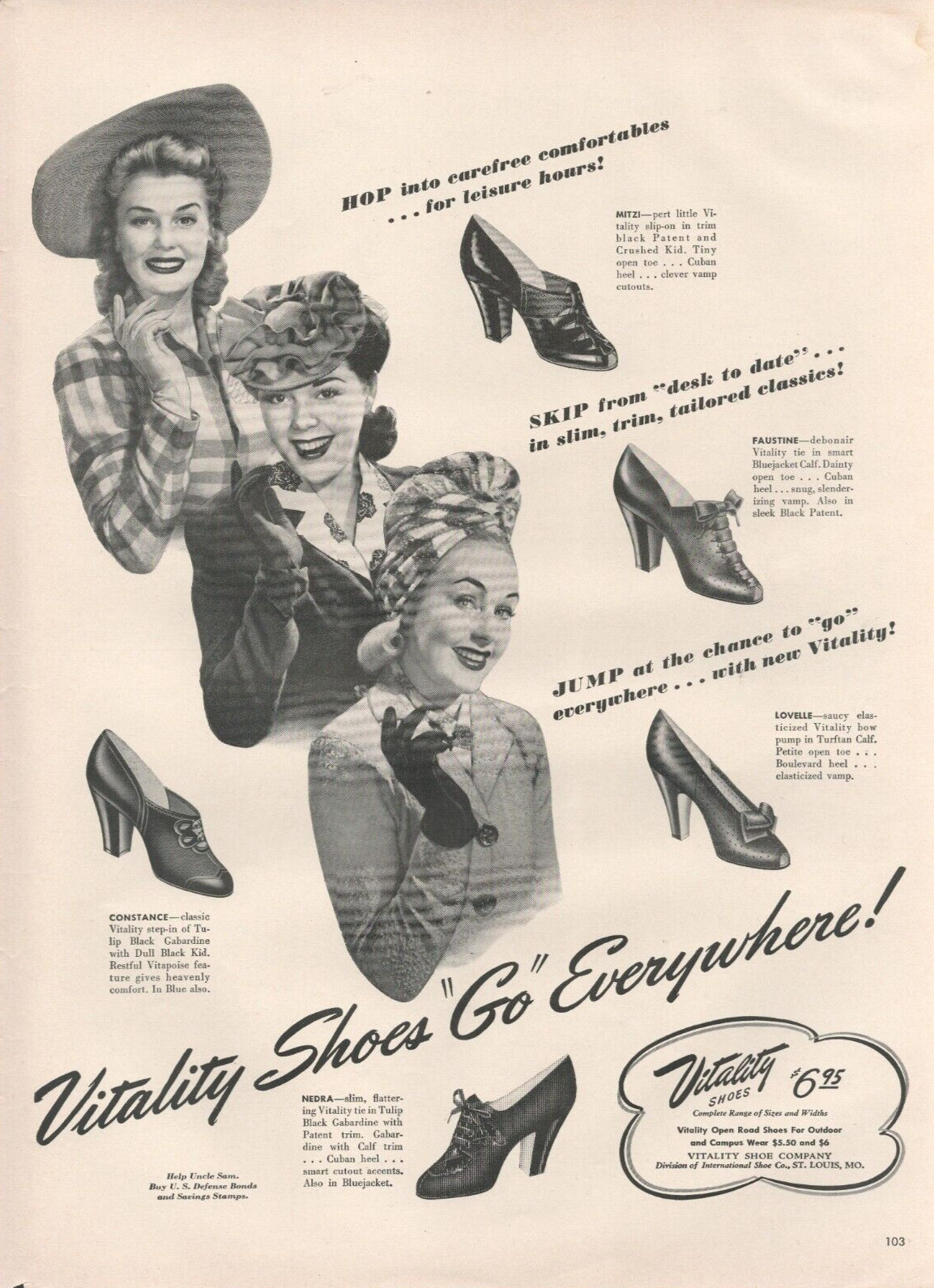 1942 Vitality Woman Shoes Go Everywhere Hop Skip Jump Vintage Print Ad