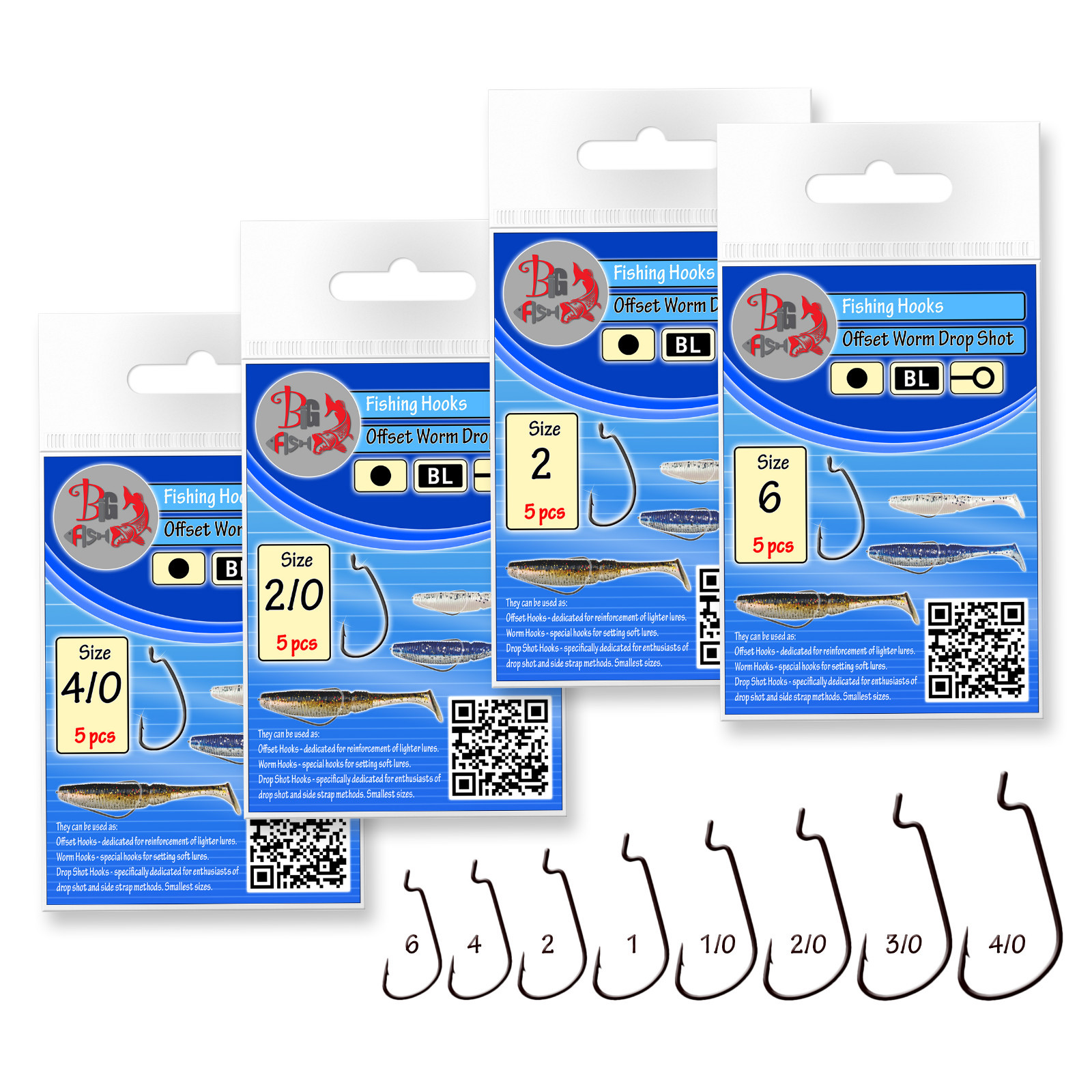 Fishing Offset G Hooks Black Drop Shot Worm Wide Gap Weedless Pike Perch 4/0 - 8