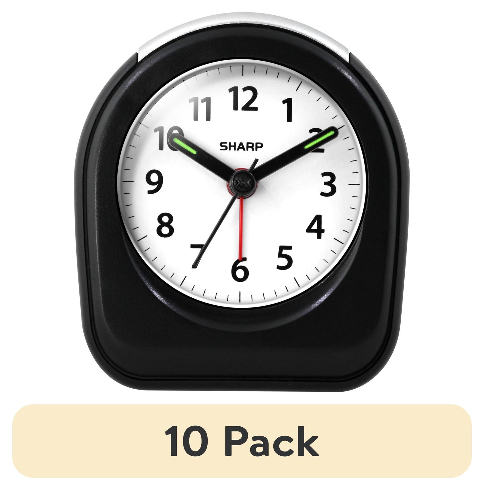 (10 pack Quartz Analog Arch Alarm Clock Black Battery Operated Small Travel