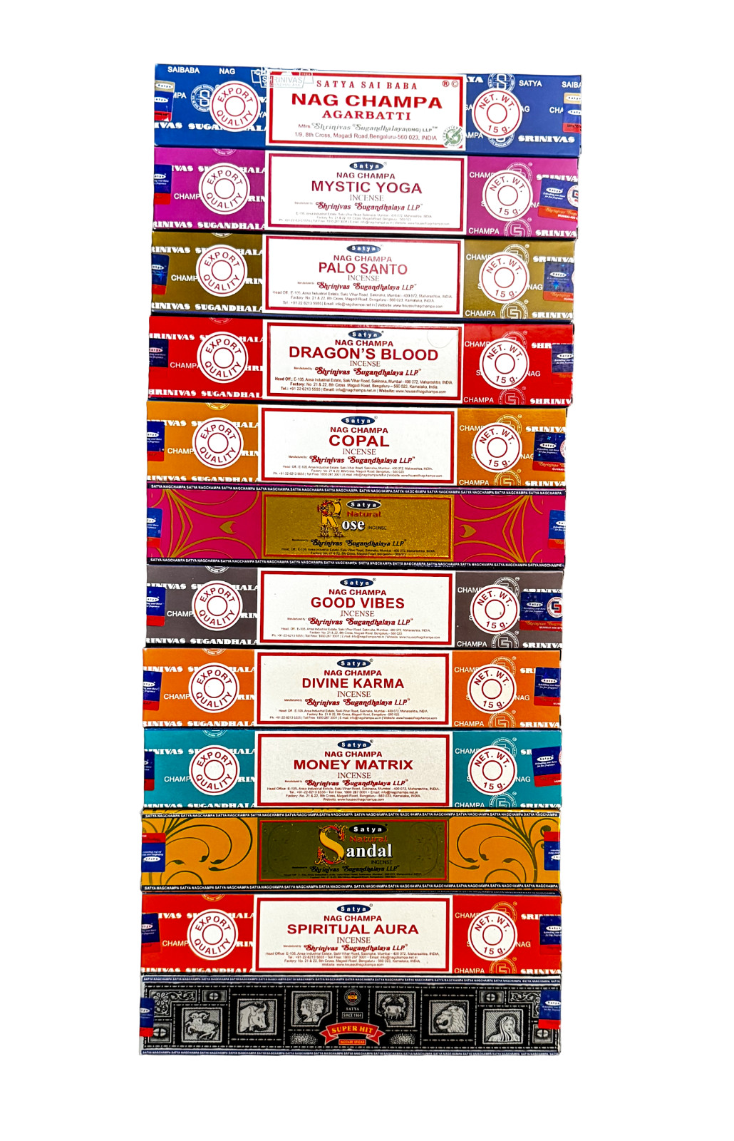 Satya Nag Champa 180 grams Assorted Incense Sticks 12 fragrances Sampler #2
