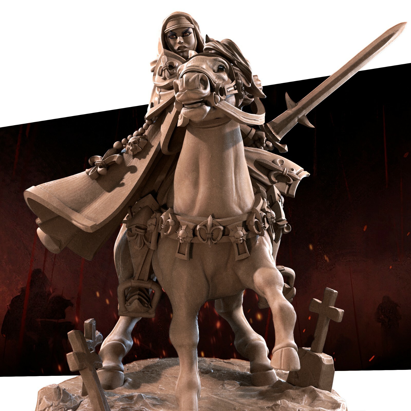 Light Cavalry - Battle Nun Sister - Bite the Bullet - 32mm Fantasy D&D Miniature