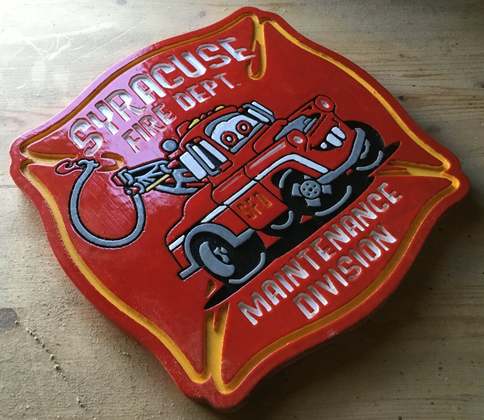 Fire Department Syracuse maintenance  3D routed plaque wood patch sign