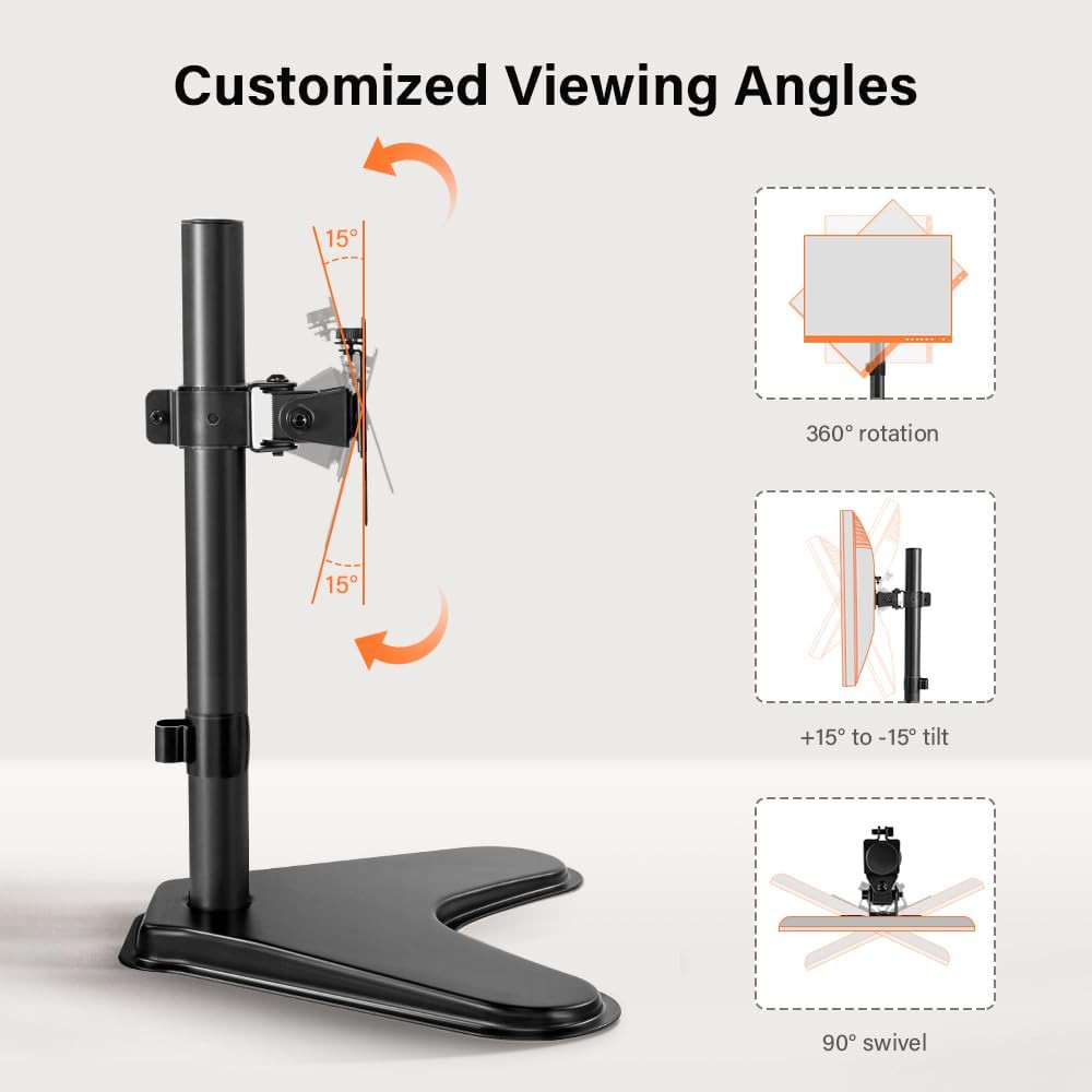 Single Computer Monitor Stand Metal Base Free Standing Desk Vesa Mount for 13 In