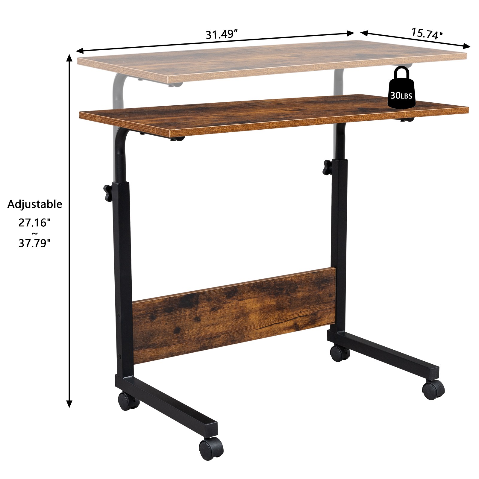 Height Adjustable Mobile Table Side Table Workstation Laptop Overbed Multi Table