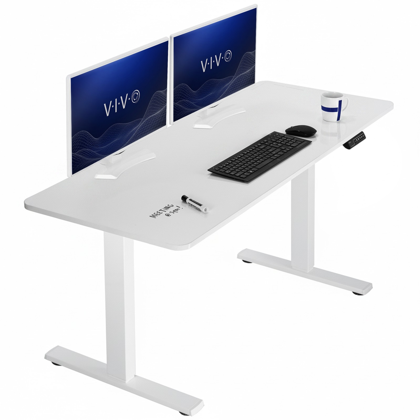 VIVO Electric 60” x 24” Stand Up Desk, White Dry Erase Table Top, White Frame