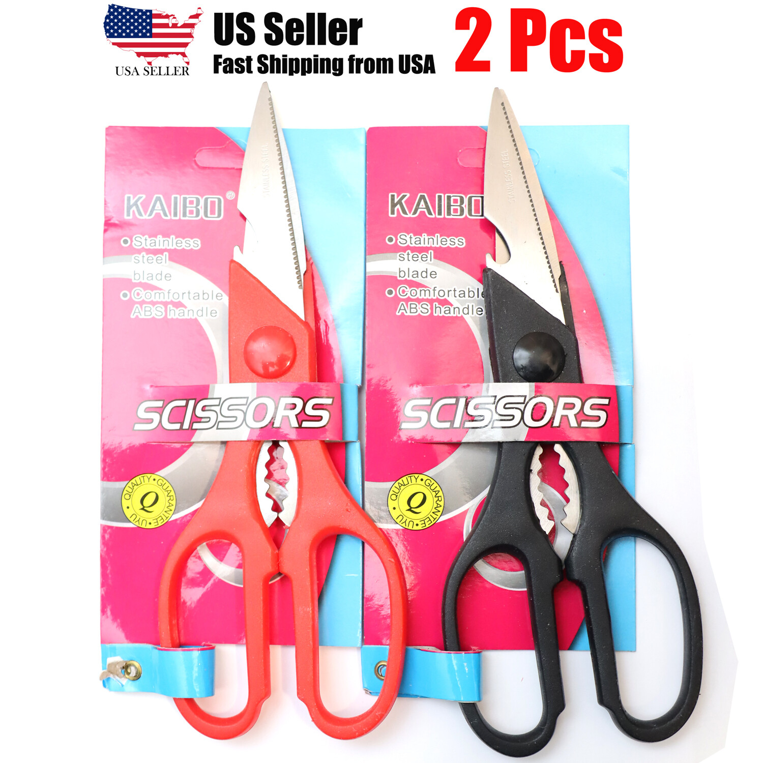 Kitchen Scissors Stainless Steel Red, Black Multi-Purpose Kitchen Shears 2 Pack