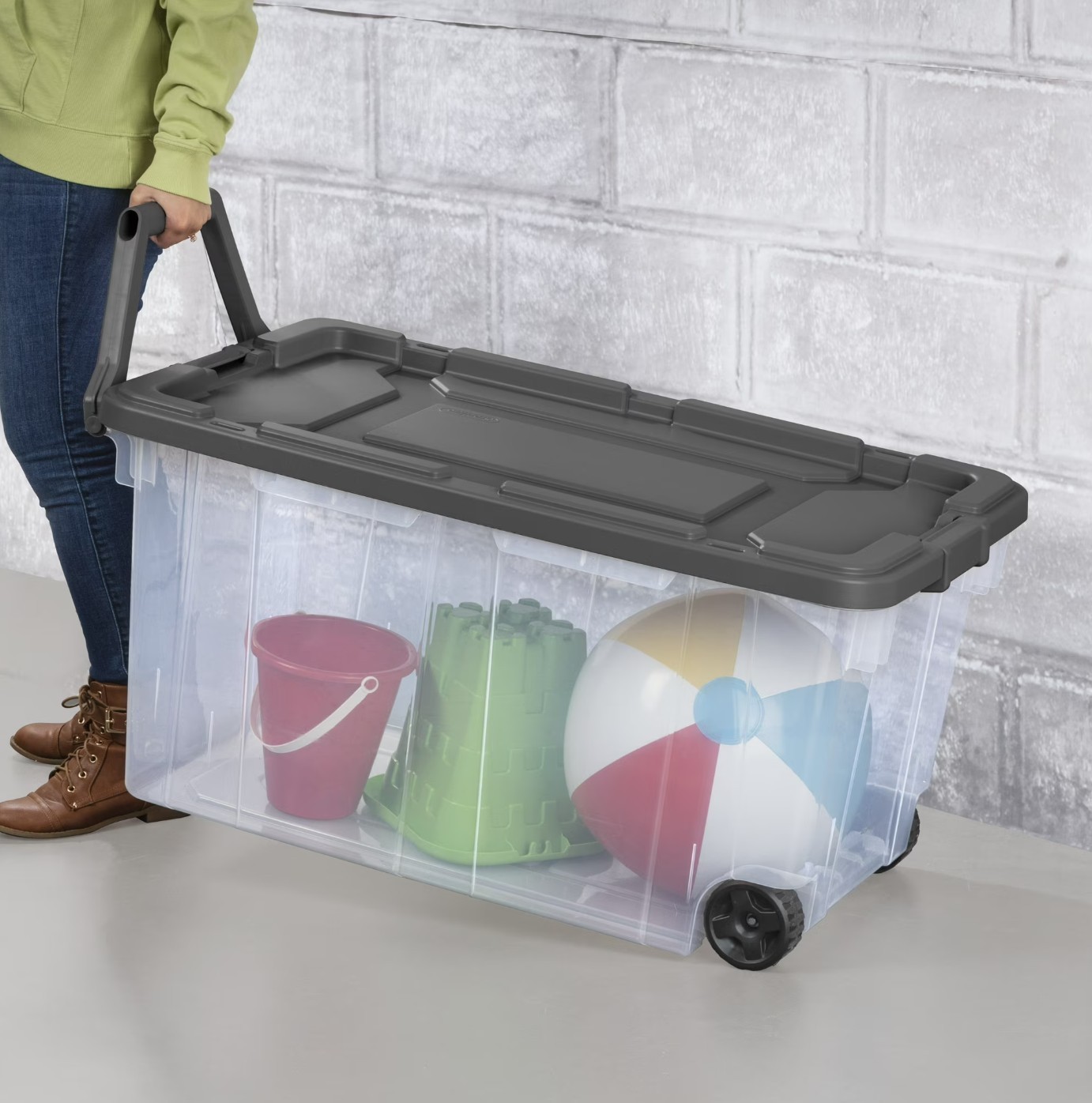 (2 pack) Sterilite 160 Quart Wheeled Storage Box, Extra Large Durable Clear Plas
