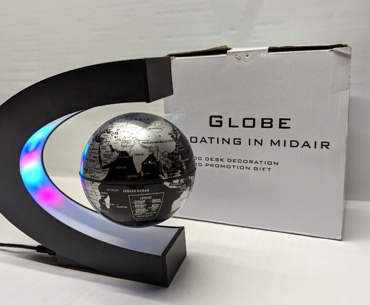 Black Globe Floating Magnetic C Shaped LED World Map Decor