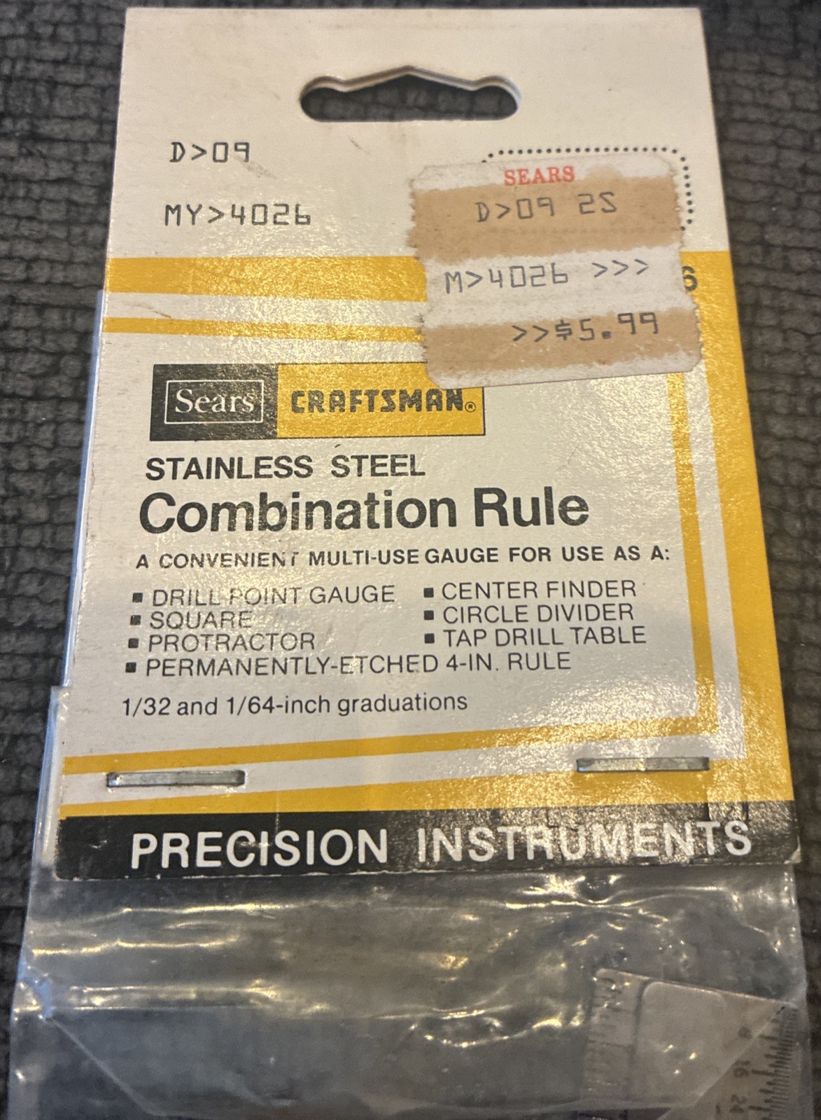 Craftsman 9-4026 Machinist Protractor Square W/packaging Ripped