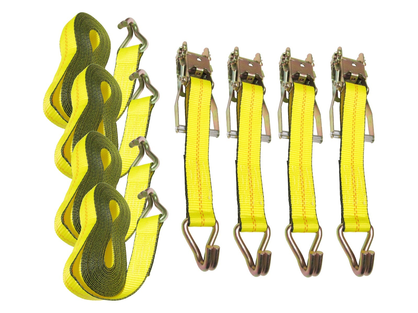 4 Pack Ratchet Tie Down Strap 2" x 15' Double J Finger Wire Hook 10,000 LBS