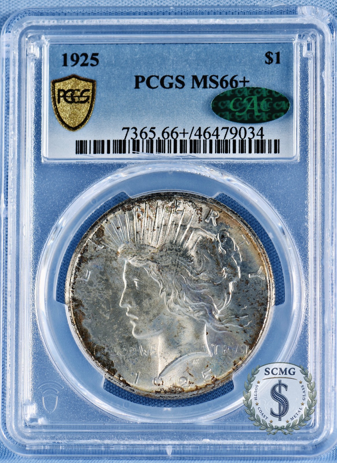 1925 Peace Dollar PCGS MS66+ w/CAC - Pastels & Honey (See Video)
