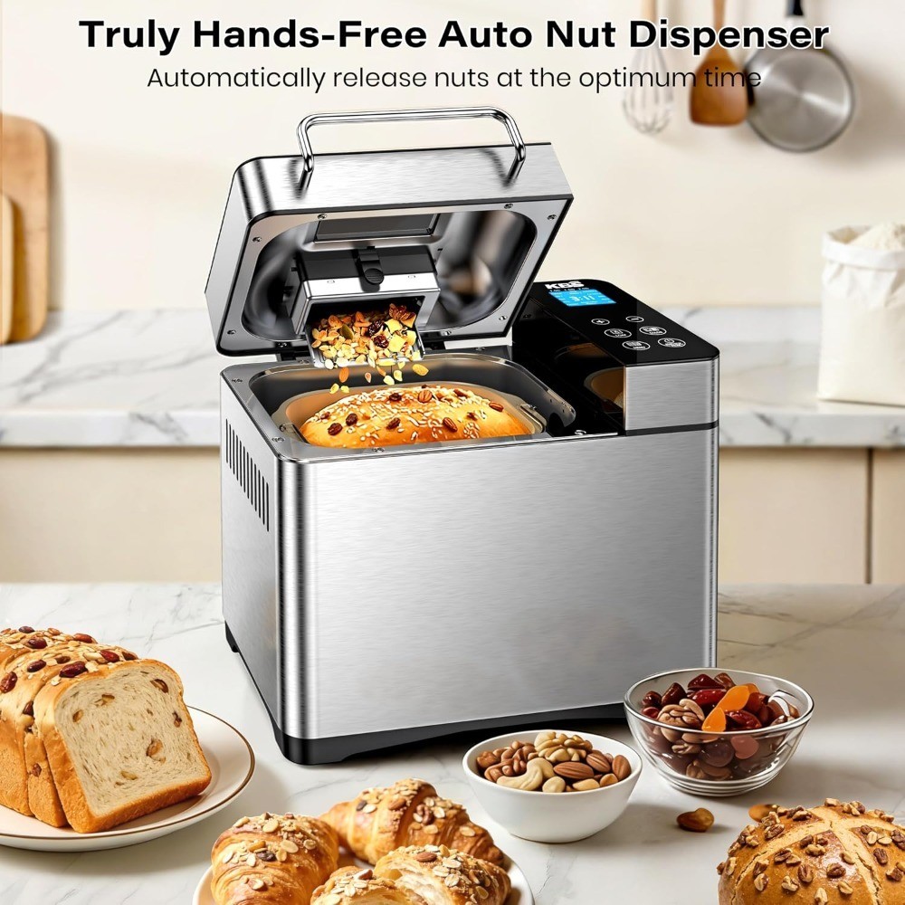710W 2LB Bread Maker Machine Stainless Steel 17-in-1 Smart Programmable with