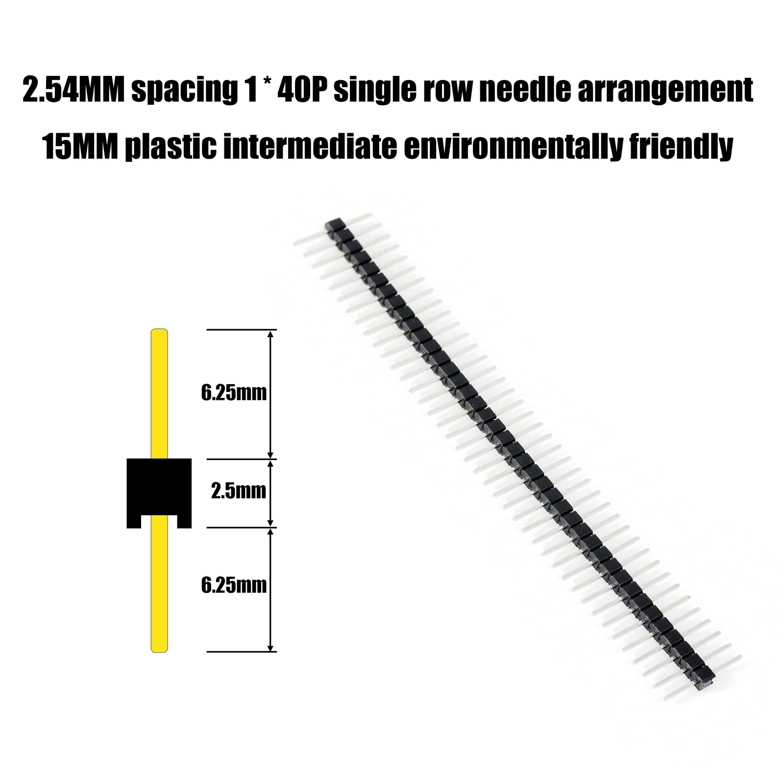 20Pcs Long Pins 40 Pin Breakaway Headers 0.1" 2.54mm Equal Length Long Center...
