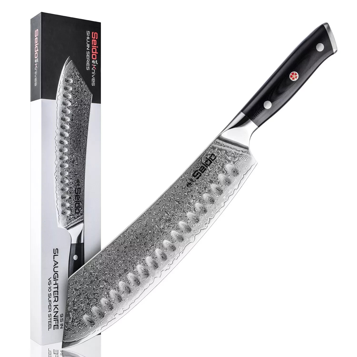 Shujin 9.5-Inch VG-10 Slaughter Knife with Damascus Steel & Granton Edge