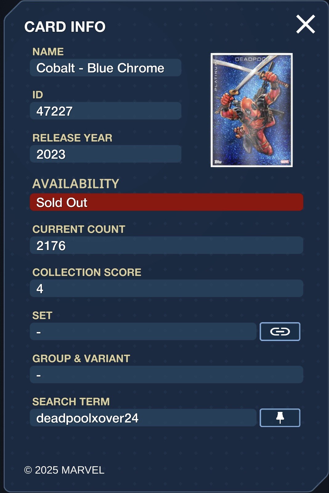 Topps Marvel Collect Deadpool Takeover 24 Cobalt Blue Chrome SR [Digital]