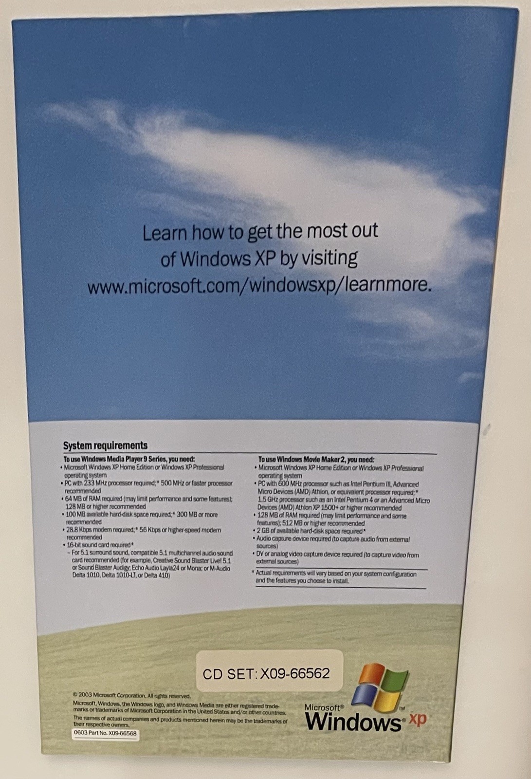 2002 Microsoft Windows Home Edition Operating System + Windows Media Player 9