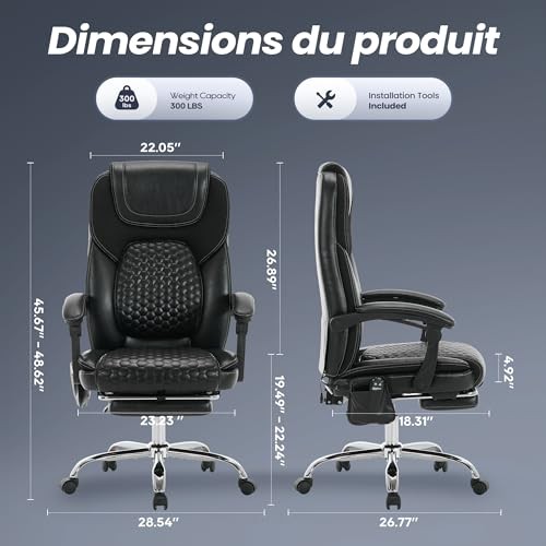 Executive Office Chair with Massage and Heat, Ergonomic set of 1 Black