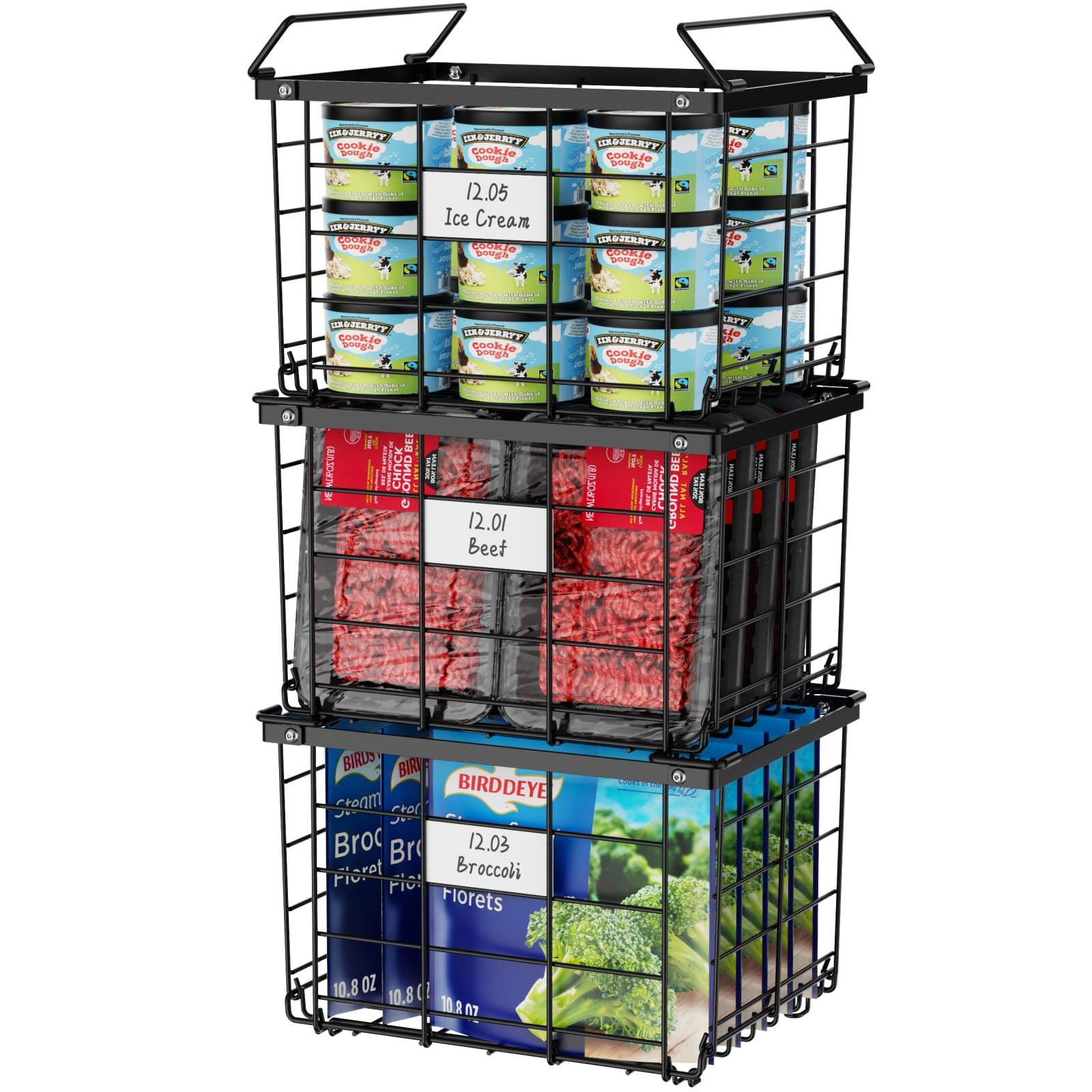 Freezer Organizer Bins - for 3.5 Cu.Ft Deep Freezer, 3 Pack Stackable Chest F...