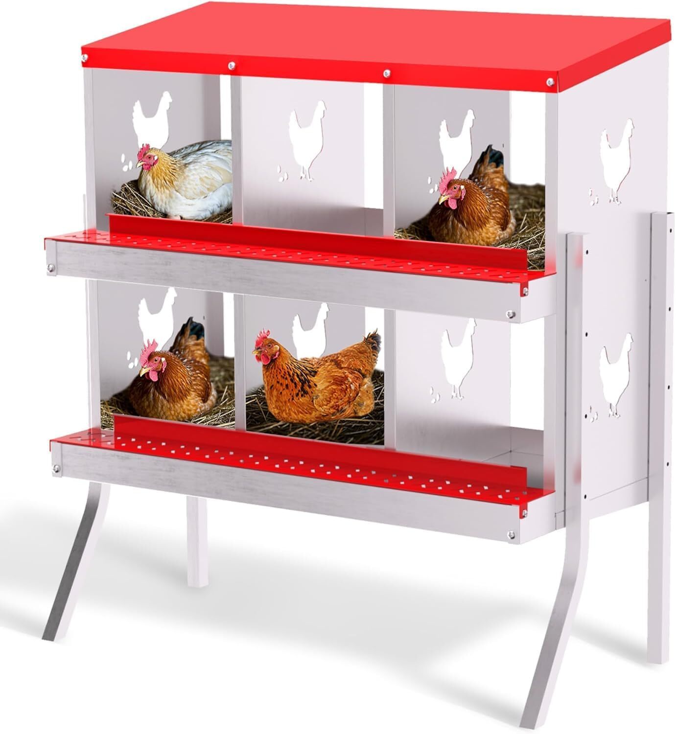 Chicken Nesting Box 6-10 Holes Cleanable, Pull Out Roll Away Metal Nesting Boxes