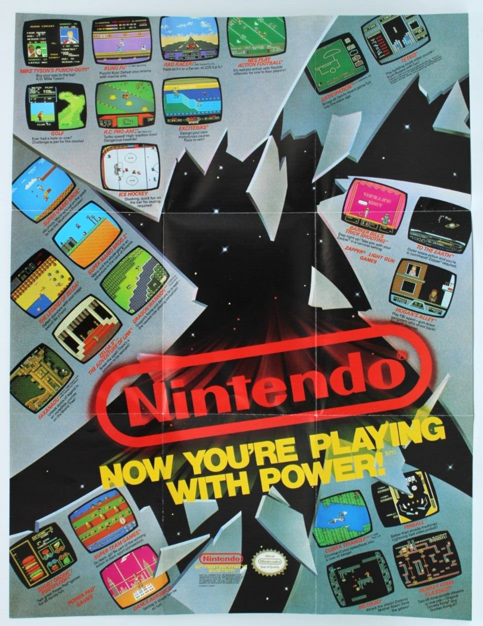 Nintendo NOW YOUR'E PLAYING WITH POWER NINTENDO NES POSTER 1988