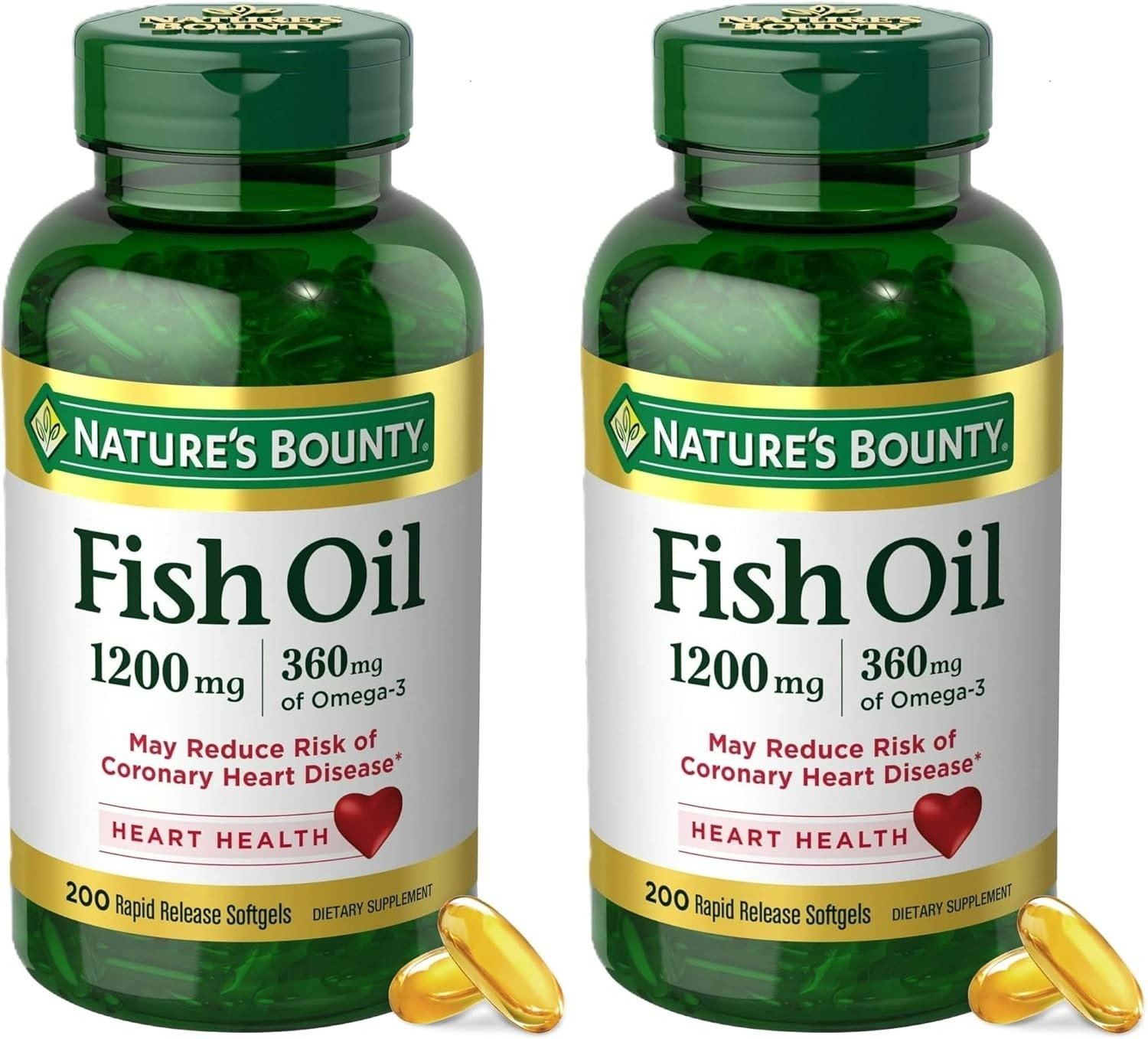 2pk Nature's Bounty 200 Pack Fish Oil 1200 mg Supplements Heart Health BB: 10/27